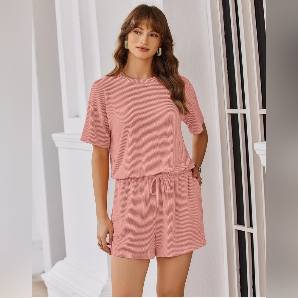 Casual Pink Striped Women's Romper - Picture 4 of 4